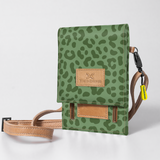 Kids Urban Cellphone Sling | Laminated Fabric with Genuine Leather Cheetah - Olive / Chunky Zip Kids Urban Sling