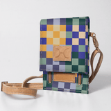 Kids Urban Cellphone Sling | Laminated Fabric with Genuine Leather Checker - Jet / Chunky Zip Kids Urban Sling