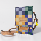 Kids Urban Cellphone Sling | Laminated Fabric with Genuine Leather Checker - Jet / Chunky Zip Kids Urban Sling