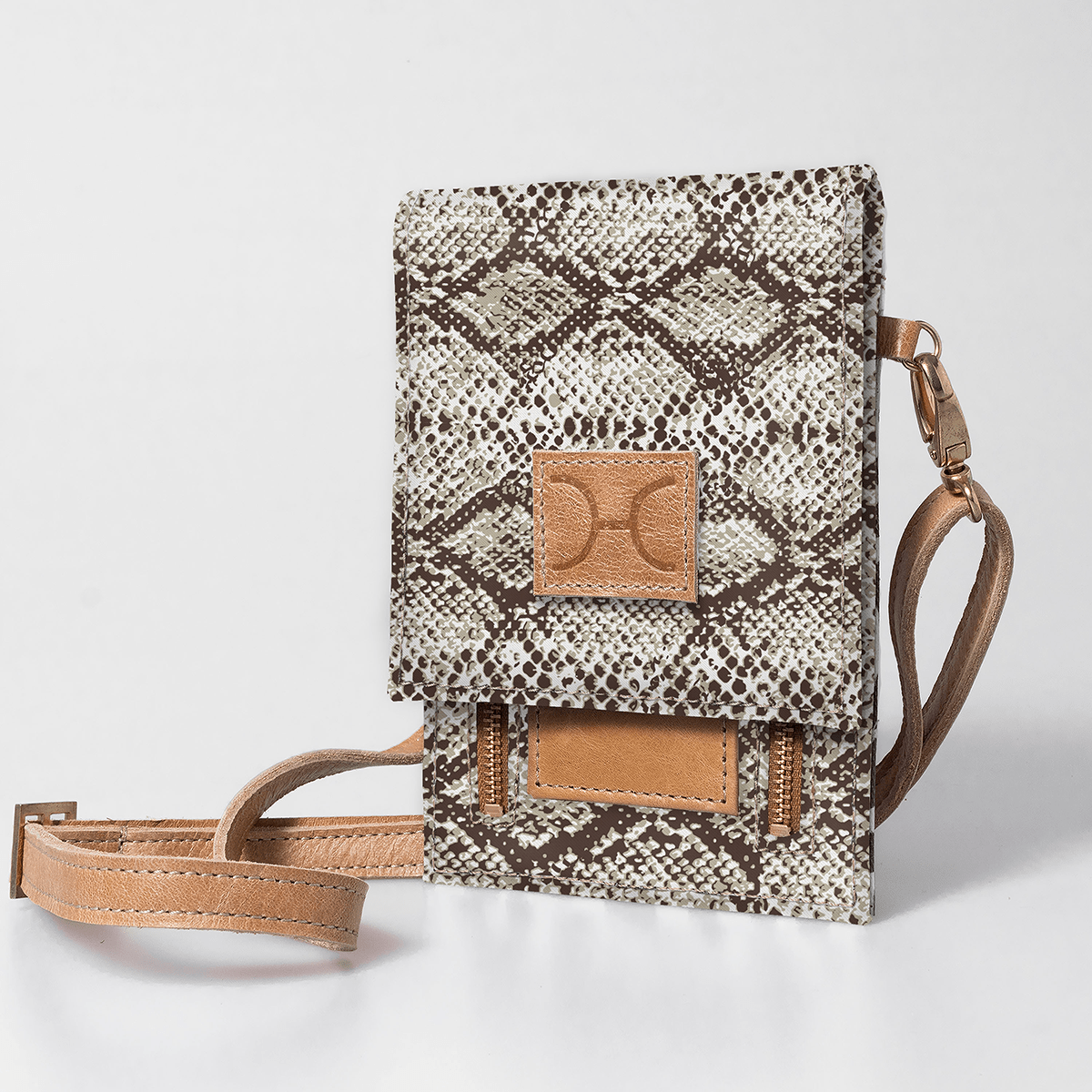 Kids Urban Cellphone Sling | Laminated Fabric with Genuine Leather Python - Moody / Chunky Zip Kids Urban Sling