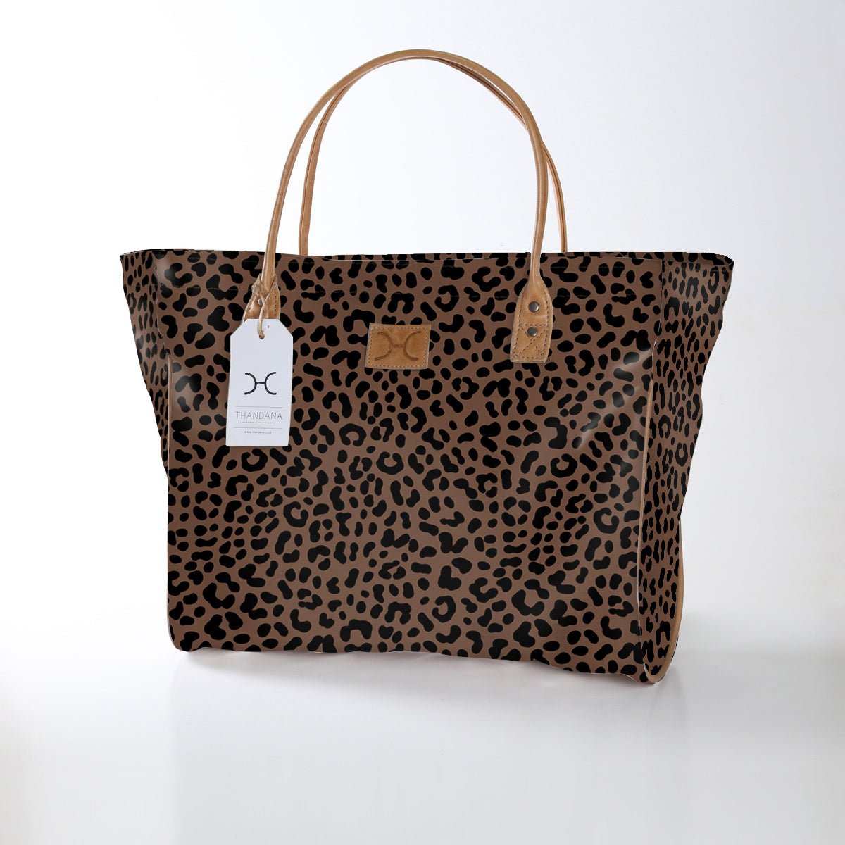 Kids Utility Shopper Bag | Laminated Fabric Cheetah - Coffee Utility Shopper Bag by Thandana