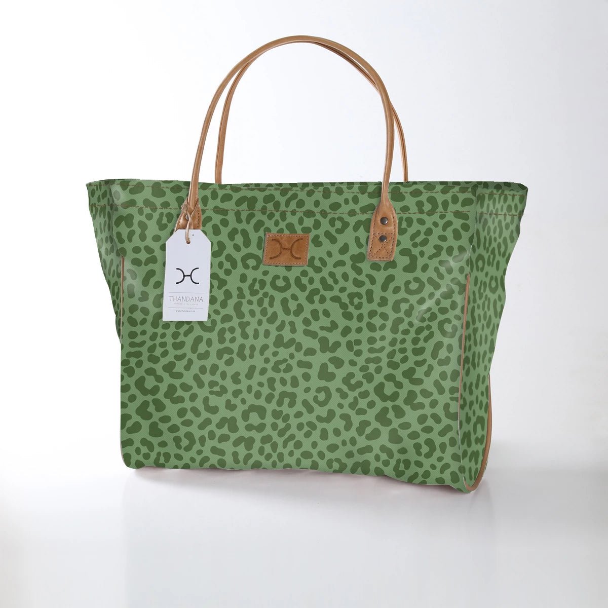 Kids Utility Shopper Bag | Laminated Fabric Cheetah - Olive Utility Shopper Bag by Thandana