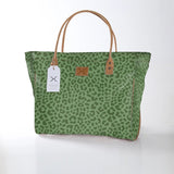 Kids Utility Shopper Bag | Laminated Fabric Cheetah - Olive Utility Shopper Bag by Thandana