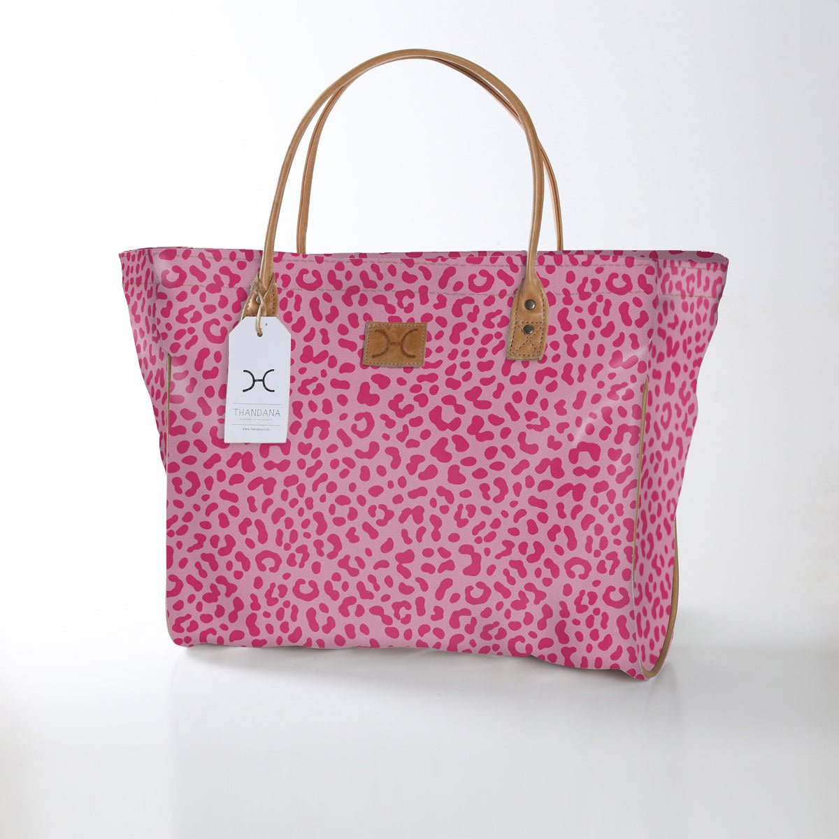 Kids Utility Shopper Bag | Laminated Fabric Cheetah - Pink Utility Shopper Bag by Thandana