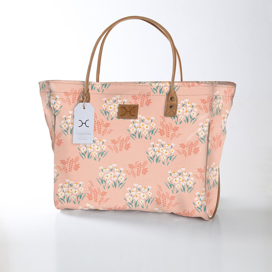 Kids Utility Shopper Bag | Laminated Fabric Crazy Daisy - Blush Utility Shopper Bag by Thandana