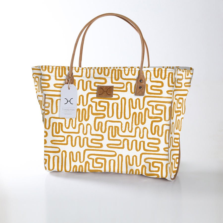 Kids Utility Shopper Bag | Laminated Fabric Geo - Sand Utility Shopper Bag by Thandana