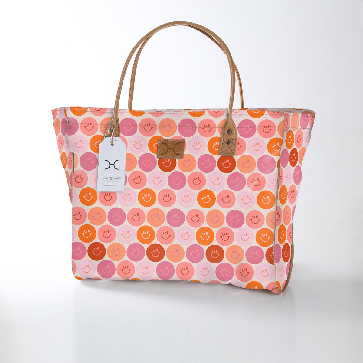 Kids Utility Shopper Bag | Laminated Fabric Smiley - Blush Utility Shopper Bag by Thandana