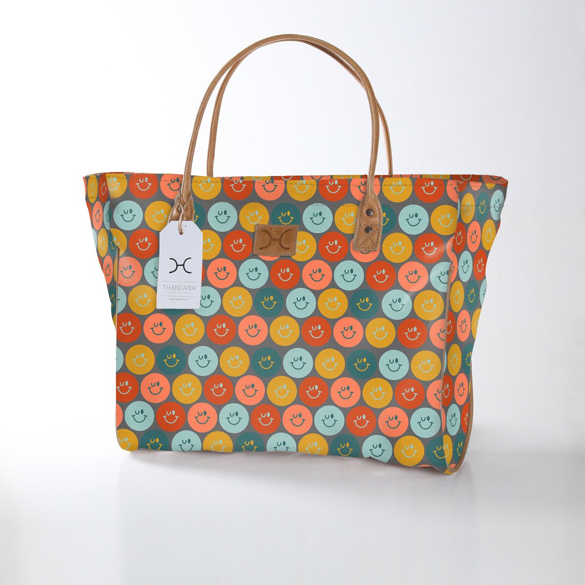 Kids Utility Shopper Bag | Laminated Fabric Smiley - Jet Utility Shopper Bag by Thandana