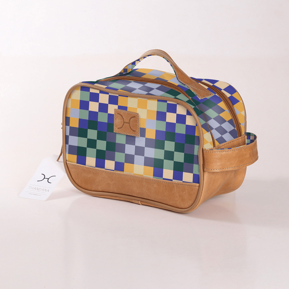 Kids Vanity Bag | Laminated Fabric with Genuine Leather Checker - Jet Vanity Fabric by Thandana