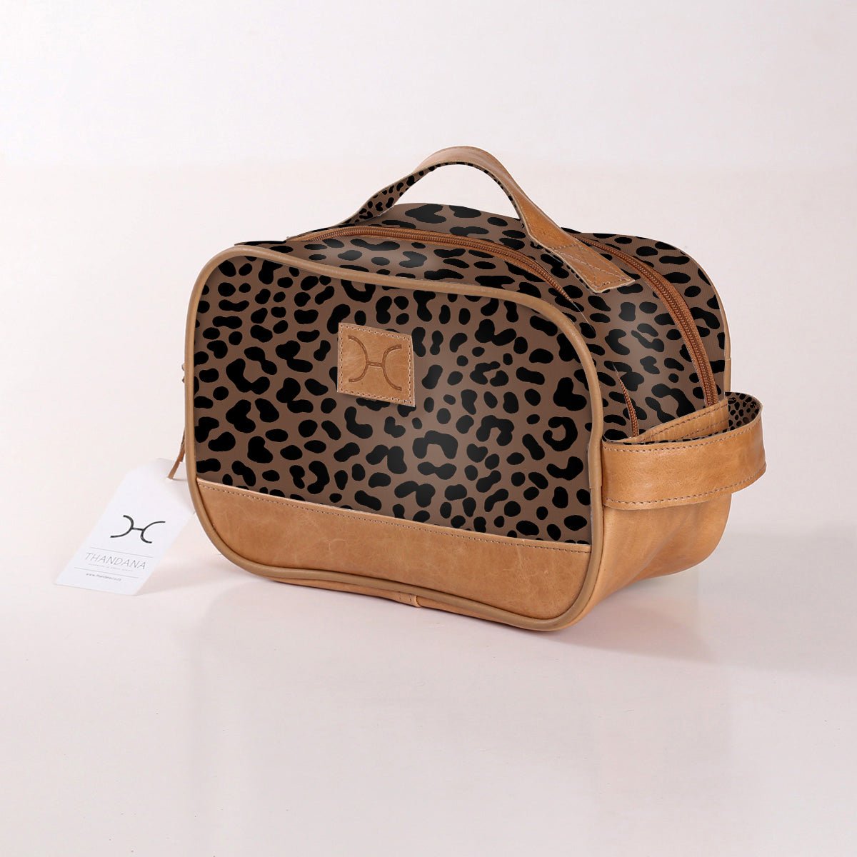 Kids Vanity Bag | Laminated Fabric with Genuine Leather Cheetah - Coffee Vanity Fabric by Thandana