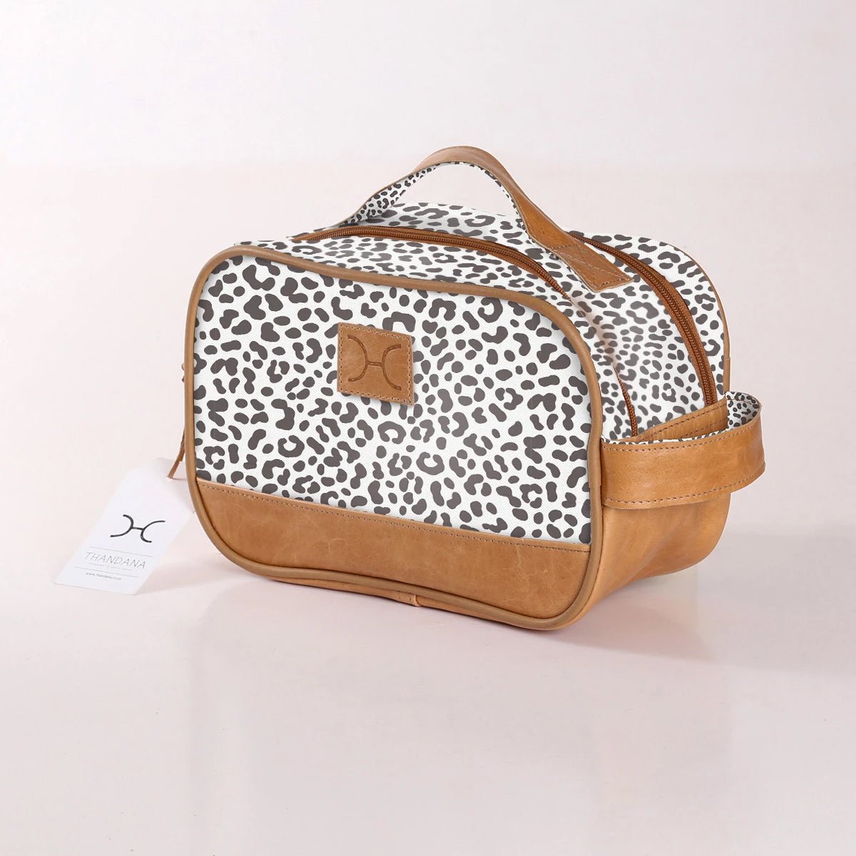 Kids Vanity Bag | Laminated Fabric with Genuine Leather Cheetah - White Vanity Fabric by Thandana