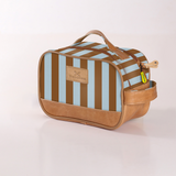 Kids Vanity Bag | Laminated Fabric with Genuine Leather Coastal Stripe - Blue Vanity Fabric by Thandana