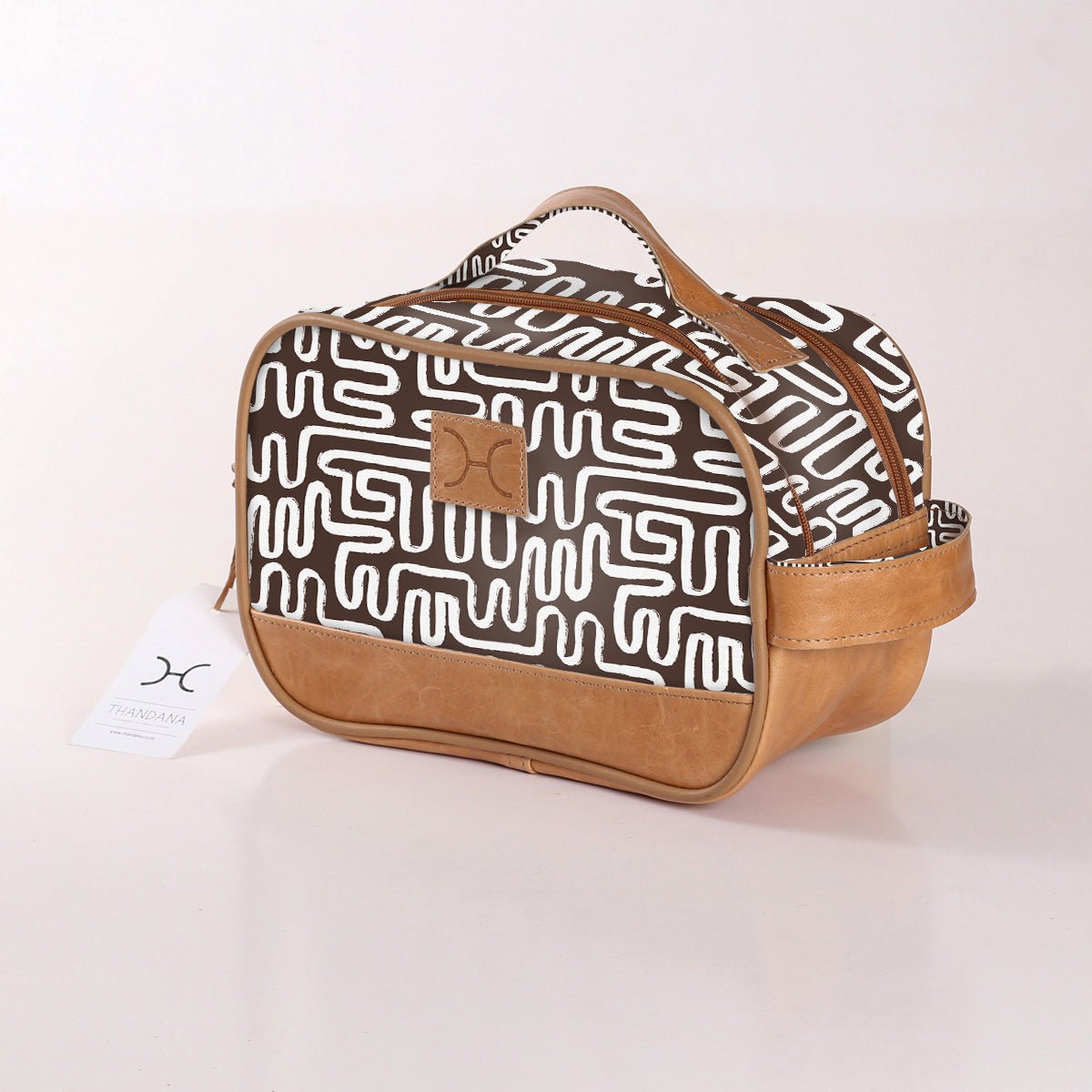 Kids Vanity Bag | Laminated Fabric with Genuine Leather Geo - Black Vanity Fabric by Thandana