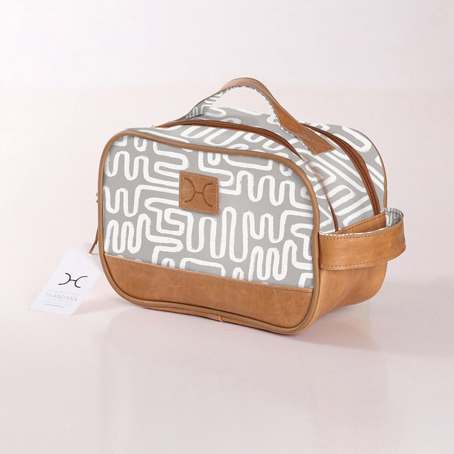 Kids Vanity Bag | Laminated Fabric with Genuine Leather Geo - Moonstruck Vanity Fabric by Thandana