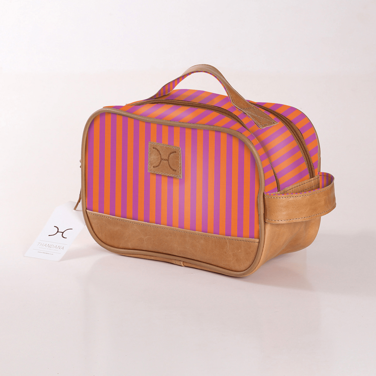 Kids Vanity Bag | Laminated Fabric with Genuine Leather Linear - Preppy Vanity Fabric by Thandana