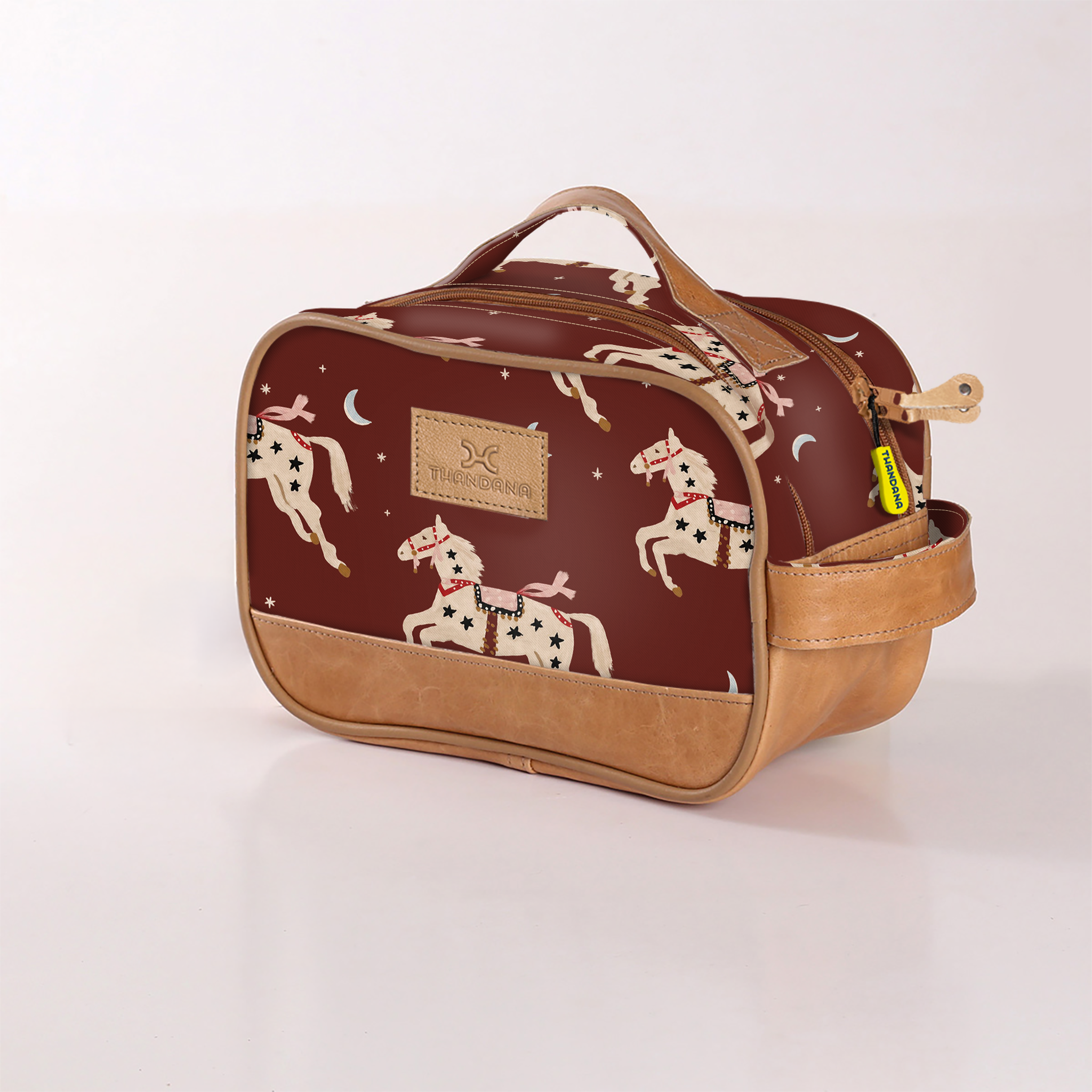 Kids Vanity Bag | Laminated Fabric with Genuine Leather Midnight Pony - Cherry Vanity Fabric by Thandana