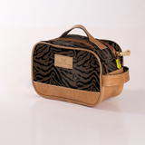 Kids Vanity Bag | Laminated Fabric with Genuine Leather Nomad Stripe - Coffee Vanity Fabric by Thandana