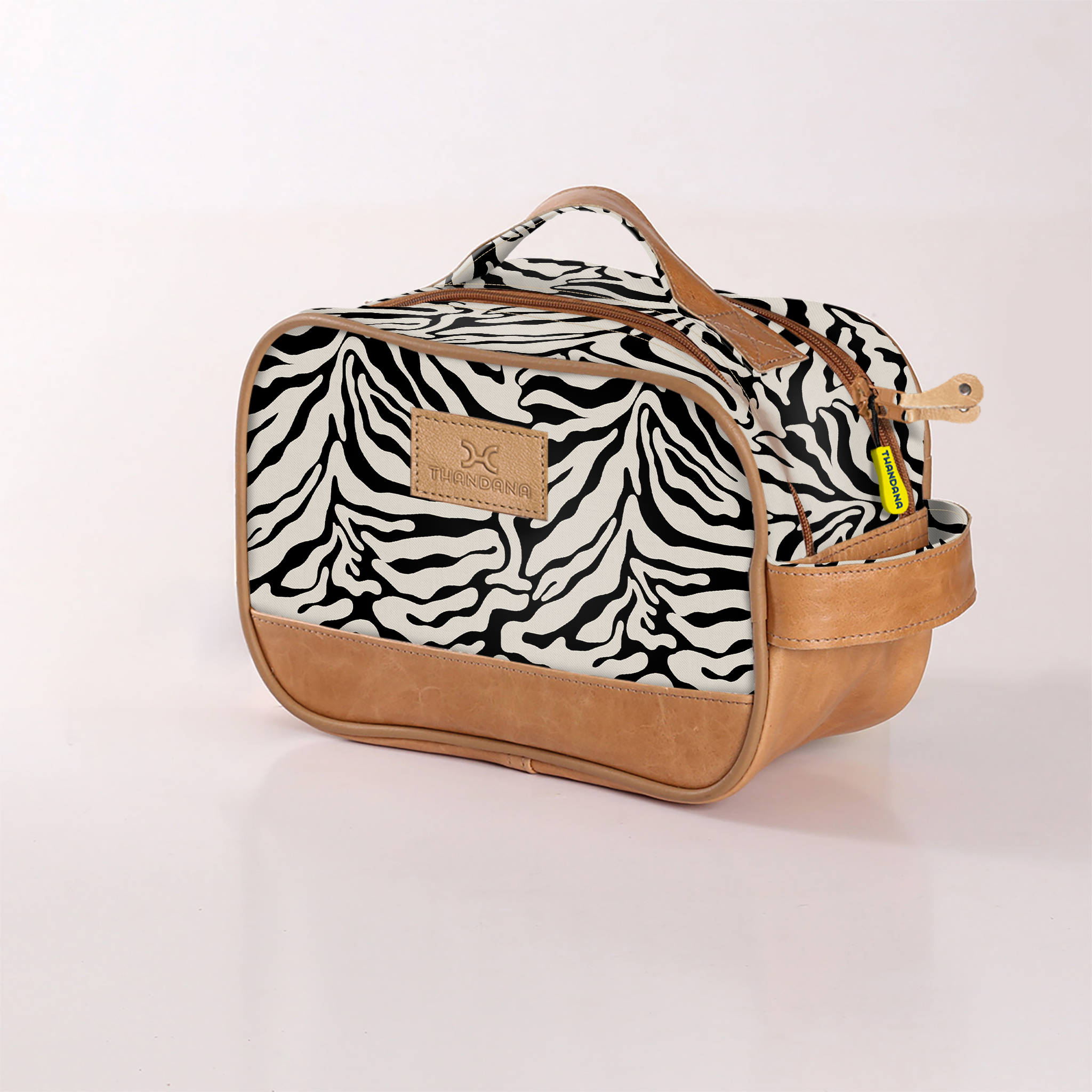 Kids Vanity Bag | Laminated Fabric with Genuine Leather Nomad Stripe - Pitch Vanity Fabric by Thandana