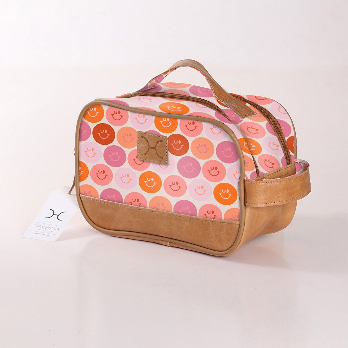 Kids Vanity Bag | Laminated Fabric with Genuine Leather Smiley - Blush Vanity Fabric by Thandana