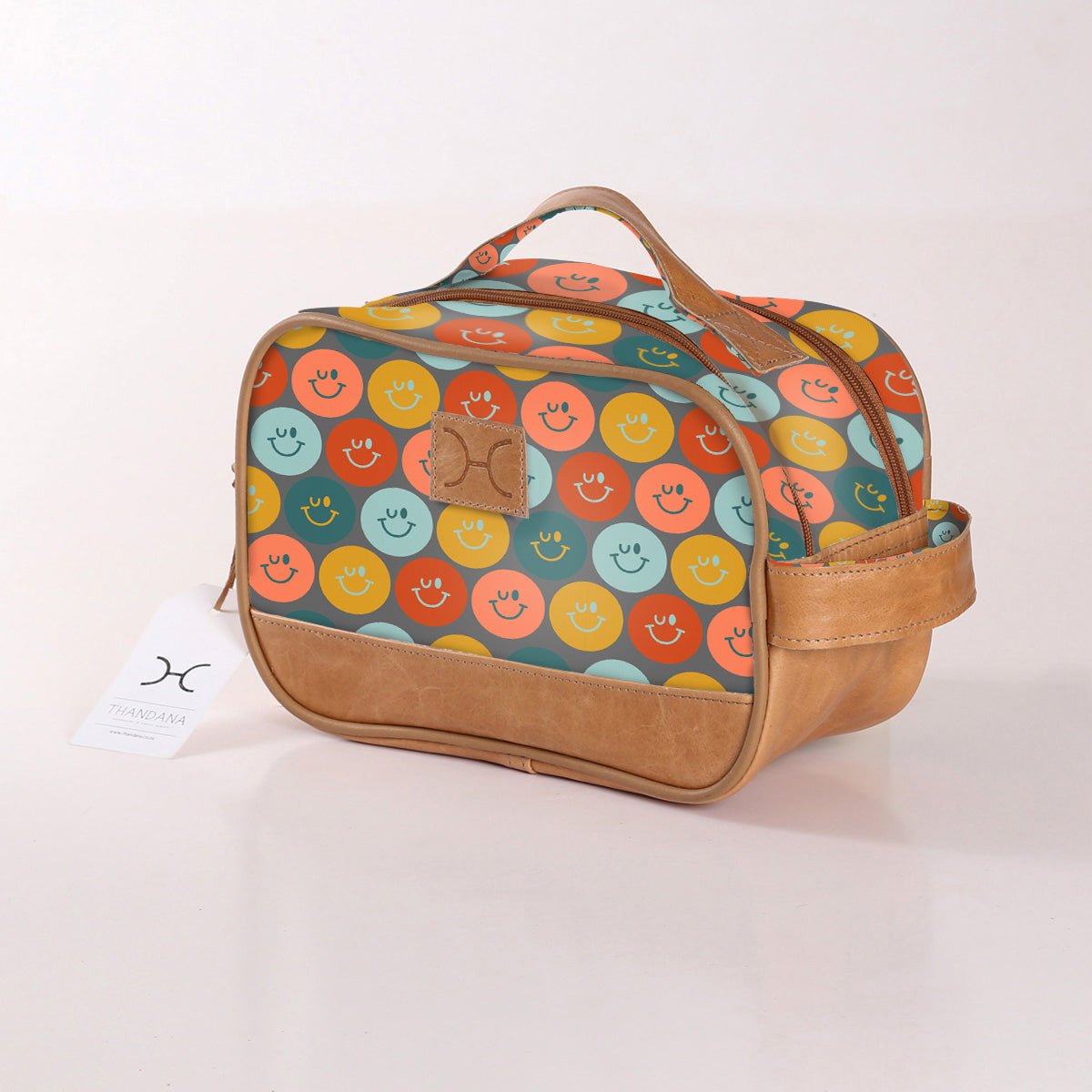 Kids Vanity Bag | Laminated Fabric with Genuine Leather Smiley - Jet Vanity Fabric by Thandana
