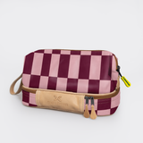 Kids Wash Bag | Laminated Fabric with Genuine Leather Checkmate - Cherry Vanity Fabric by Thandana