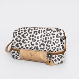 Kids Wash Bag | Laminated Fabric with Genuine Leather Cheetah - White Vanity Fabric by Thandana