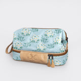Kids Wash Bag | Laminated Fabric with Genuine Leather Crazy Daisy - Sage Vanity Fabric by Thandana