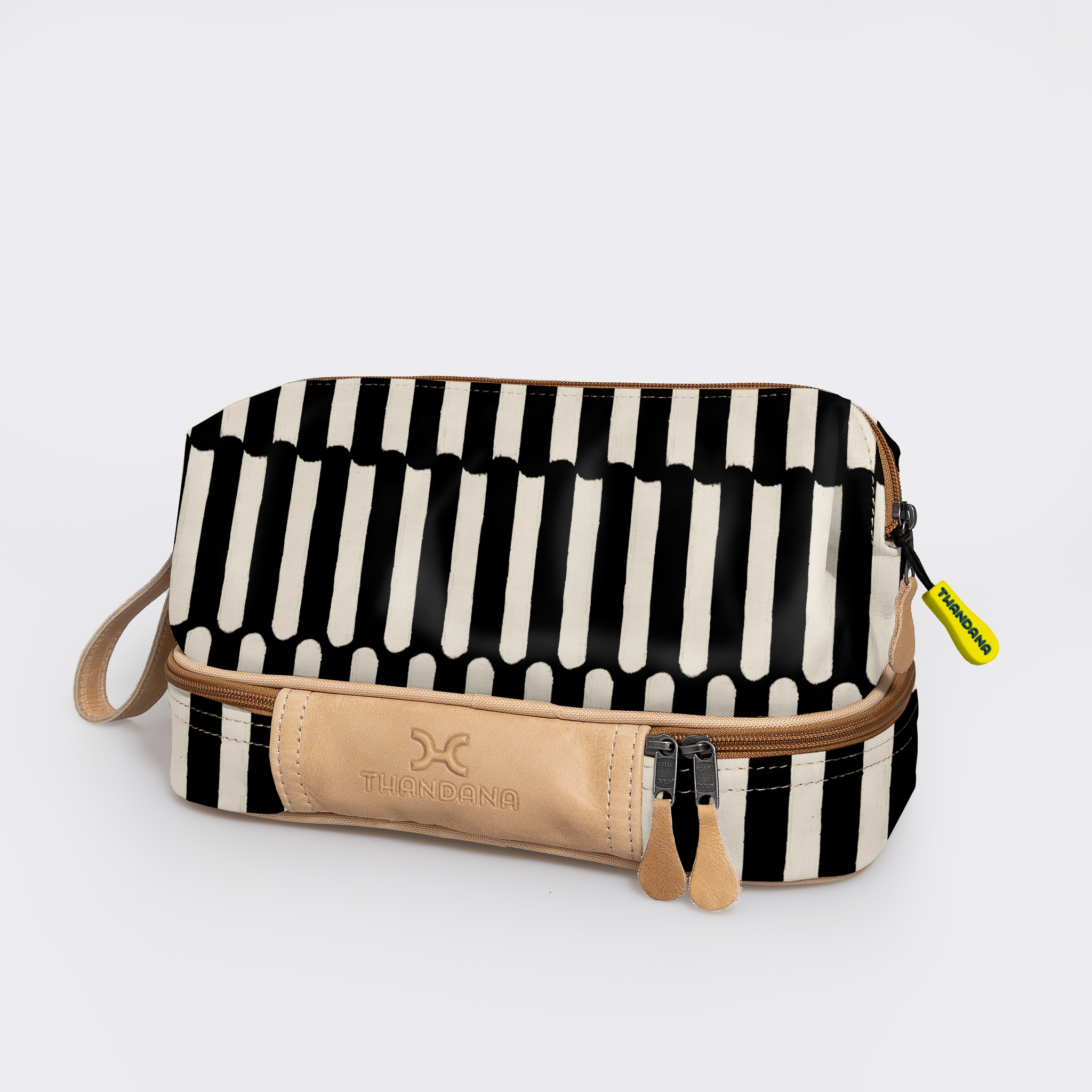 Kids Wash Bag | Laminated Fabric with Genuine Leather Indie - Pitch Vanity Fabric by Thandana