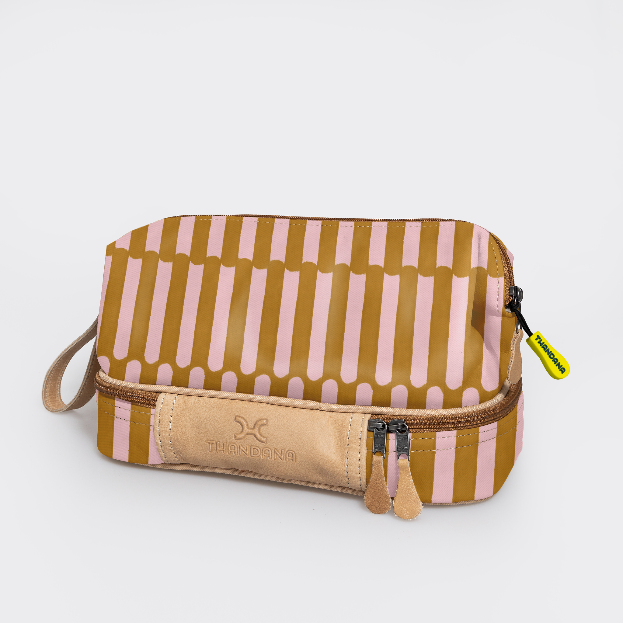 Kids Wash Bag | Laminated Fabric with Genuine Leather Indie - Sunset Vanity Fabric by Thandana