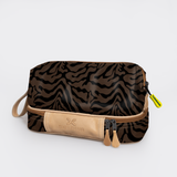 Kids Wash Bag | Laminated Fabric with Genuine Leather Nomad Stripe - Coffee Vanity Fabric by Thandana