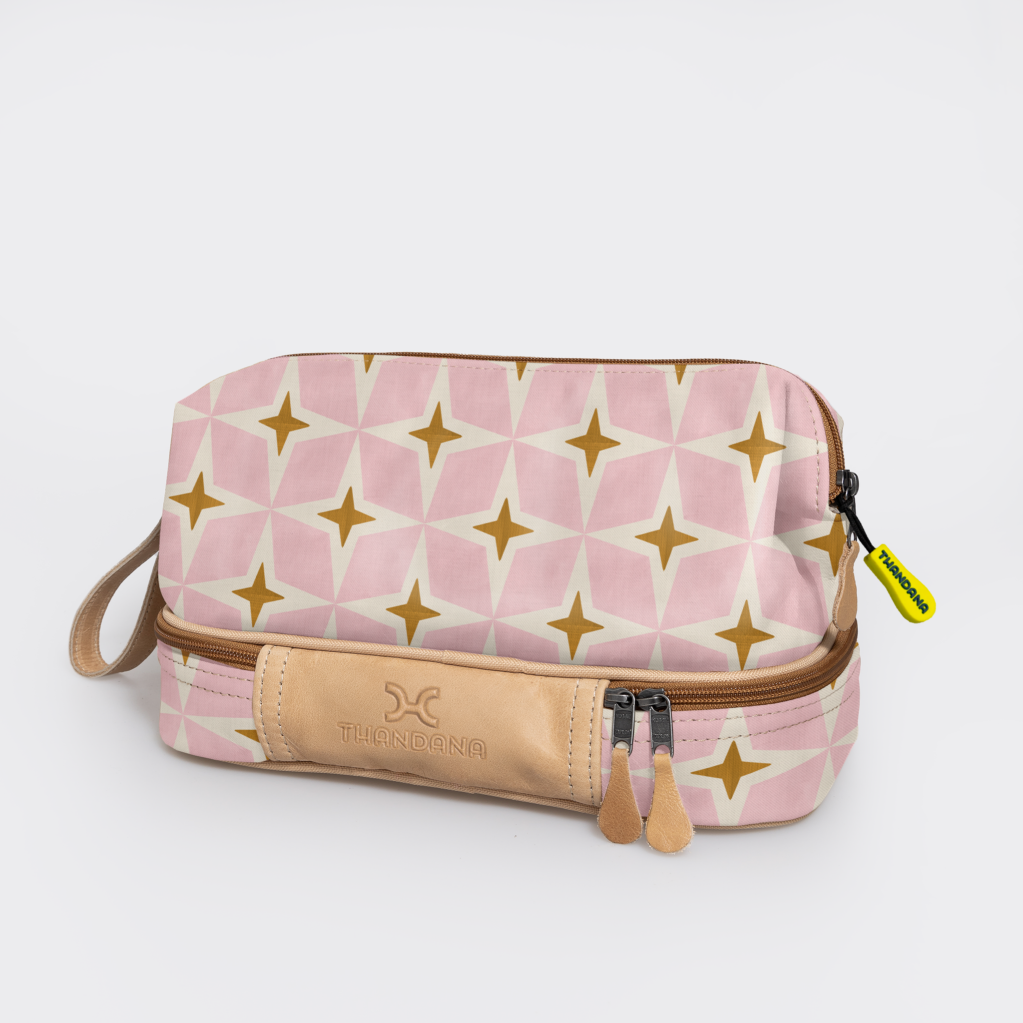 Kids Wash Bag | Laminated Fabric with Genuine Leather Nova - Blush Vanity Fabric by Thandana