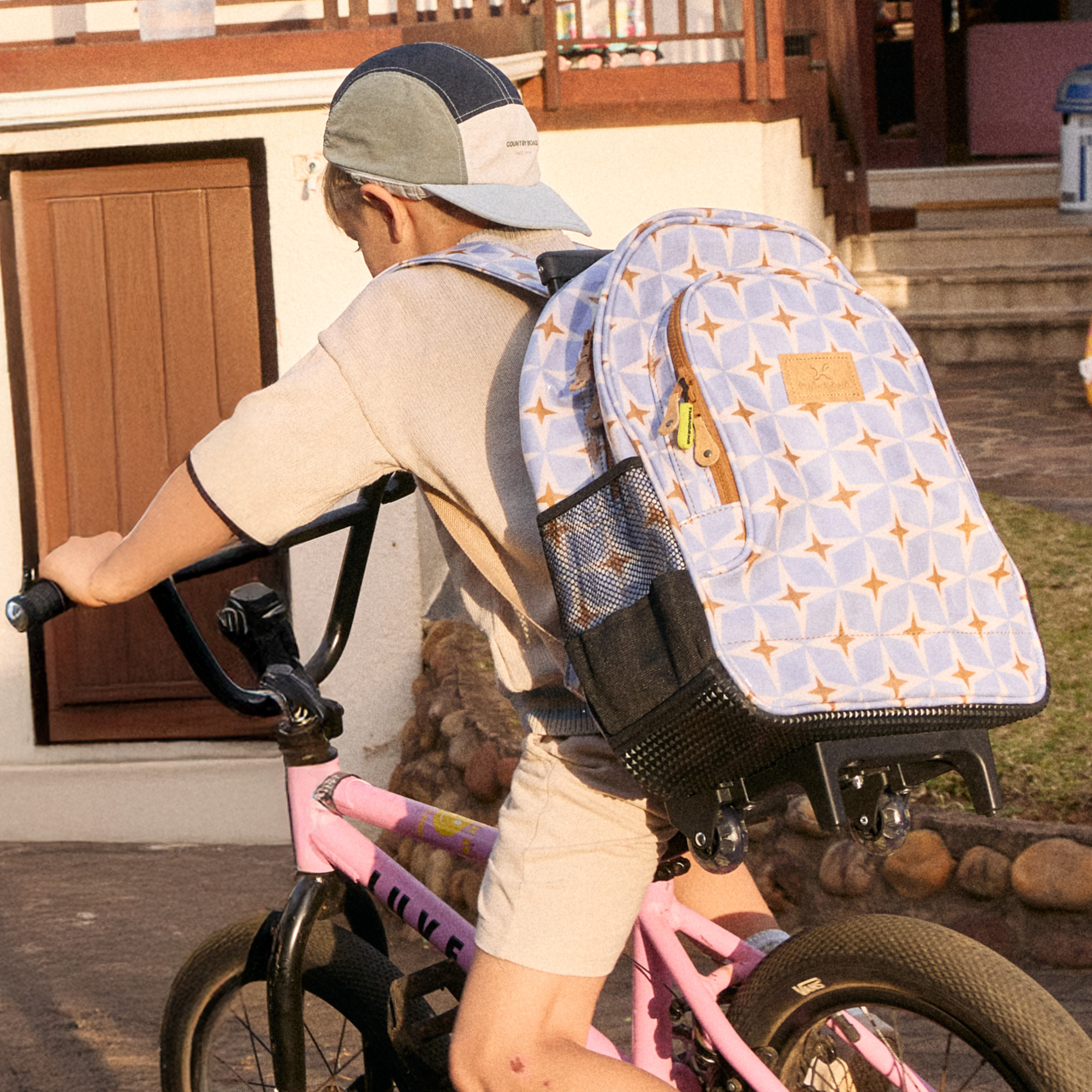 Kids Wheelie Backpack | Laminated Fabric | Black Handle Kids Backpack by Thandana