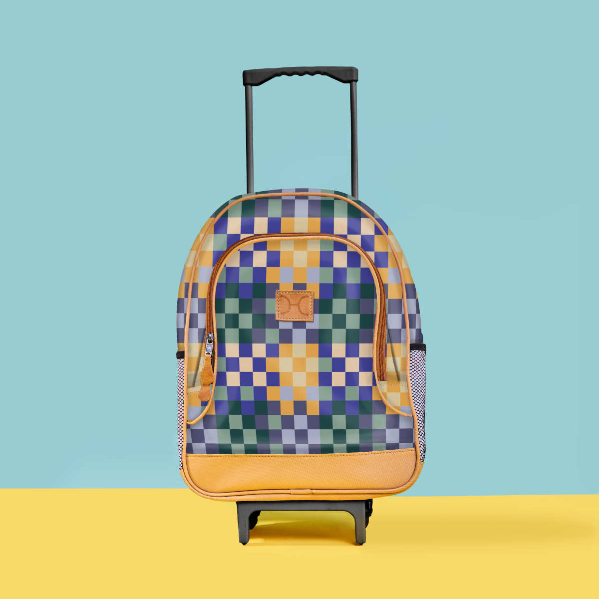 Kids Wheelie Backpack | Laminated Fabric | Black Handle Checker - Jet Kids Backpack by Thandana