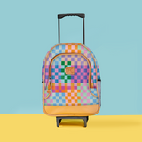 Kids Wheelie Backpack | Laminated Fabric | Black Handle Checker - Preppy Kids Backpack by Thandana