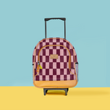 Kids Wheelie Backpack | Laminated Fabric | Black Handle Checkmate - Cherry Kids Backpack by Thandana
