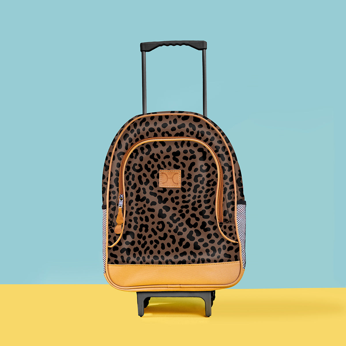 Kids Wheelie Backpack | Laminated Fabric | Black Handle Cheetah – Coffee Kids Backpack by Thandana