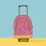 Kids Wheelie Backpack | Laminated Fabric | Black Handle Cheetah - Pink Kids Backpack by Thandana