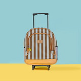 Kids Wheelie Backpack | Laminated Fabric | Black Handle Coastal Stripe - Blue Kids Backpack by Thandana