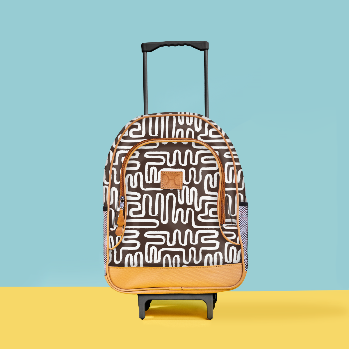 Kids Wheelie Backpack | Laminated Fabric | Black Handle Geo - Black Kids Backpack by Thandana