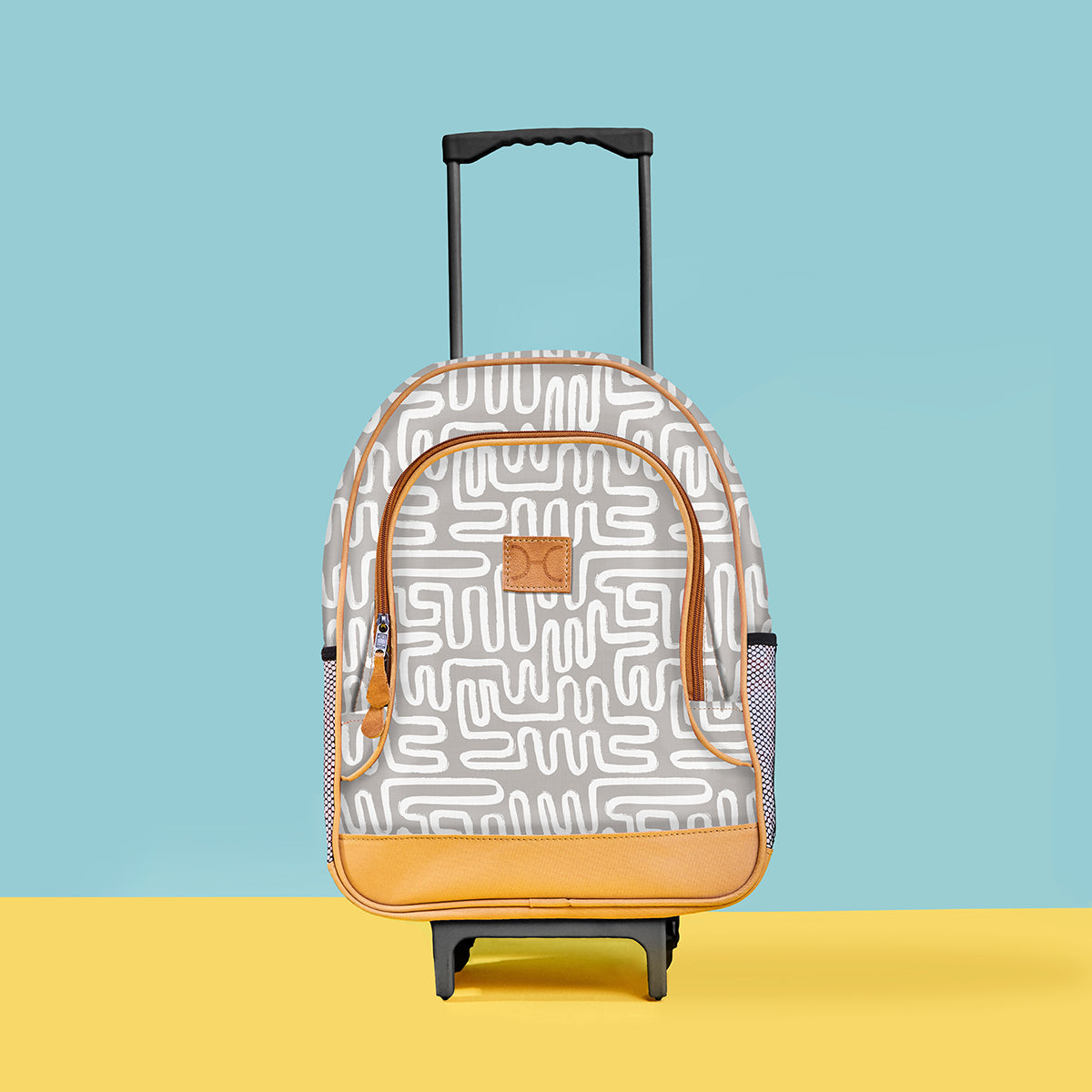 Kids Wheelie Backpack | Laminated Fabric | Black Handle Geo - Moonstruck Kids Backpack by Thandana