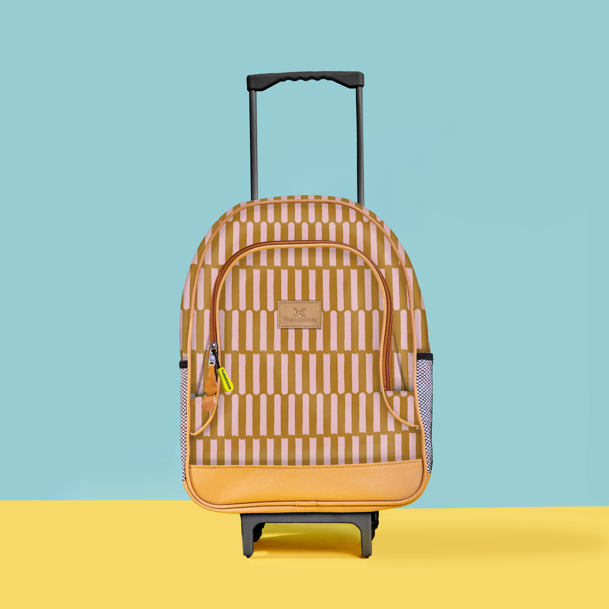 Kids Wheelie Backpack | Laminated Fabric | Black Handle Indie - Sunset Kids Backpack by Thandana