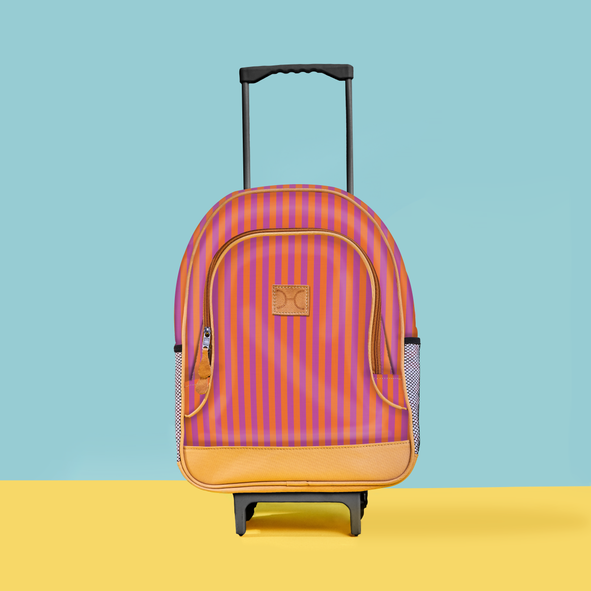 Kids Wheelie Backpack | Laminated Fabric | Black Handle Linear - Preppy Kids Backpack by Thandana