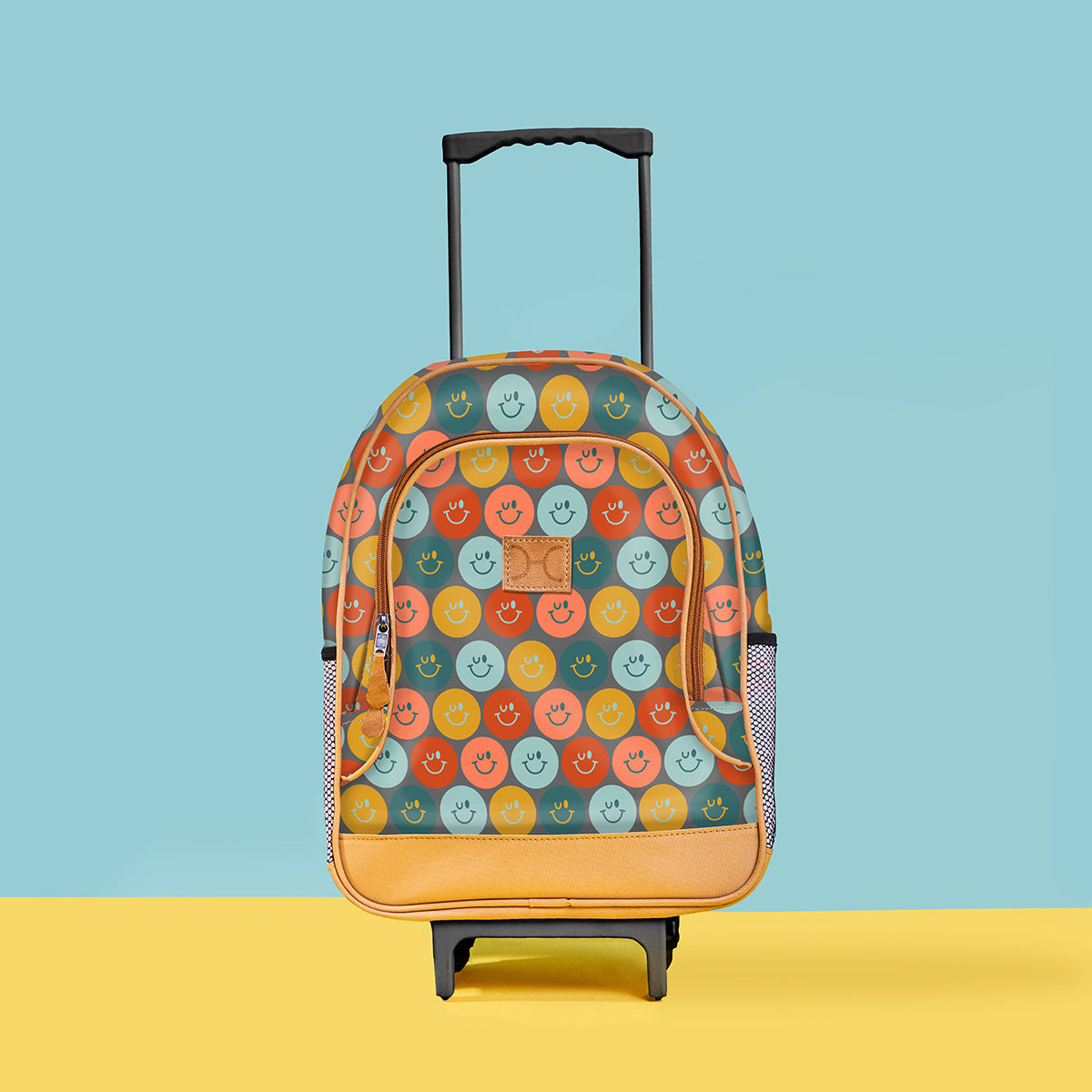 Kids Wheelie Backpack | Laminated Fabric | Black Handle Smiley - Jet Kids Backpack by Thandana