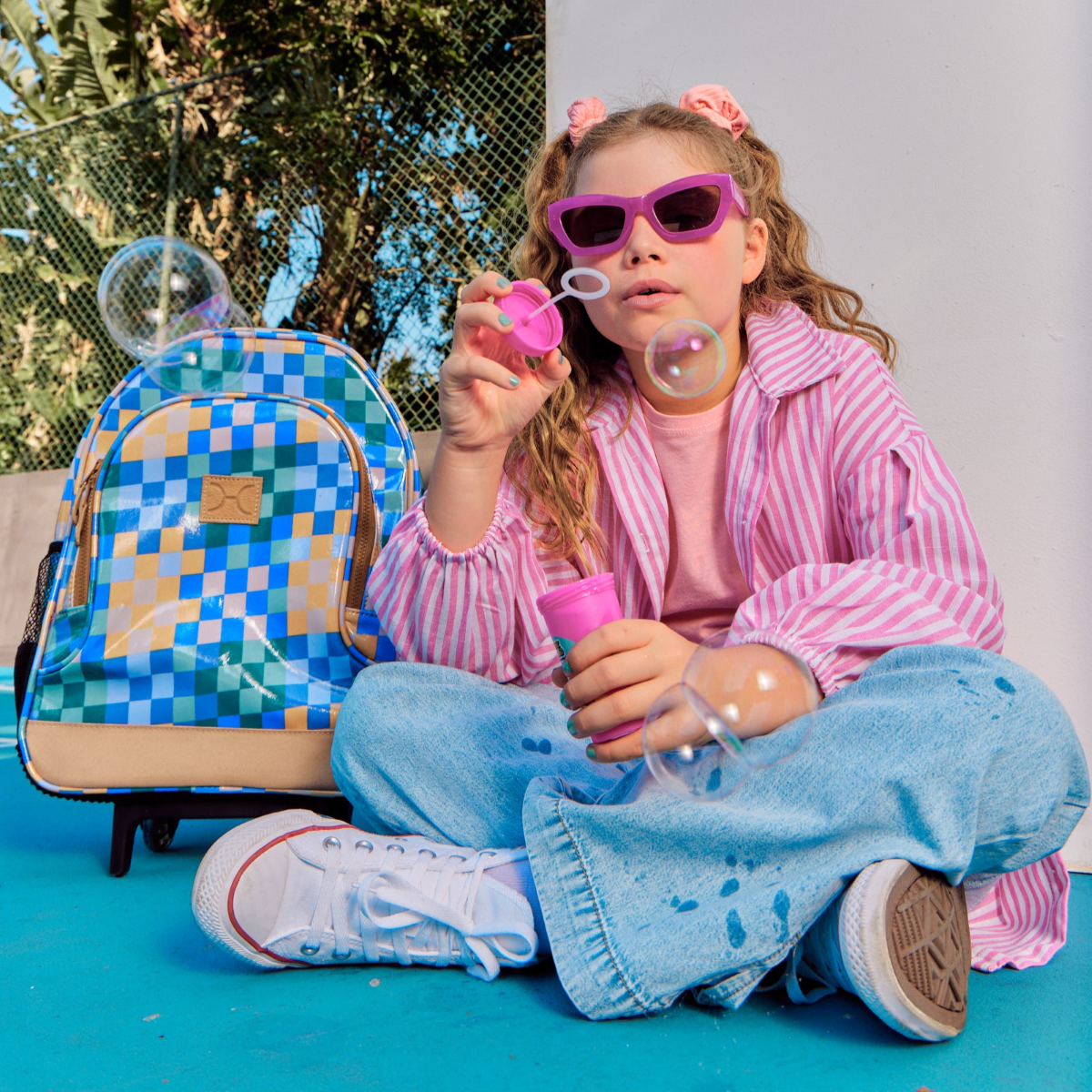 Kids Wheelie Backpack | Laminated Fabric | Blue Handle Kids Backpack by Thandana