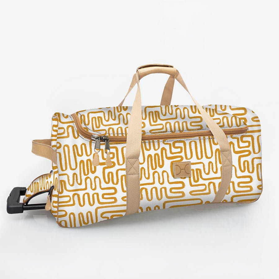 Kids Wheelie Travel Bag | Laminated Fabric with Genuine Leather - on Hold Till End April Geo - Sand Large Weekender