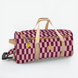 Kids Wheelie Travel Bag | Laminated Fabric with Genuine Leather Checkmate - Cherry Large Weekender Luggage Bag