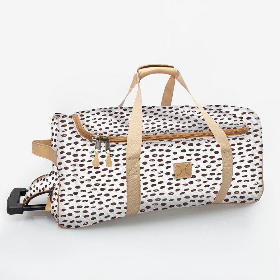 Kids Wheelie Travel Bag | Laminated Fabric with Genuine Leather - on Hold Till End April Seeds - White Large Weekender