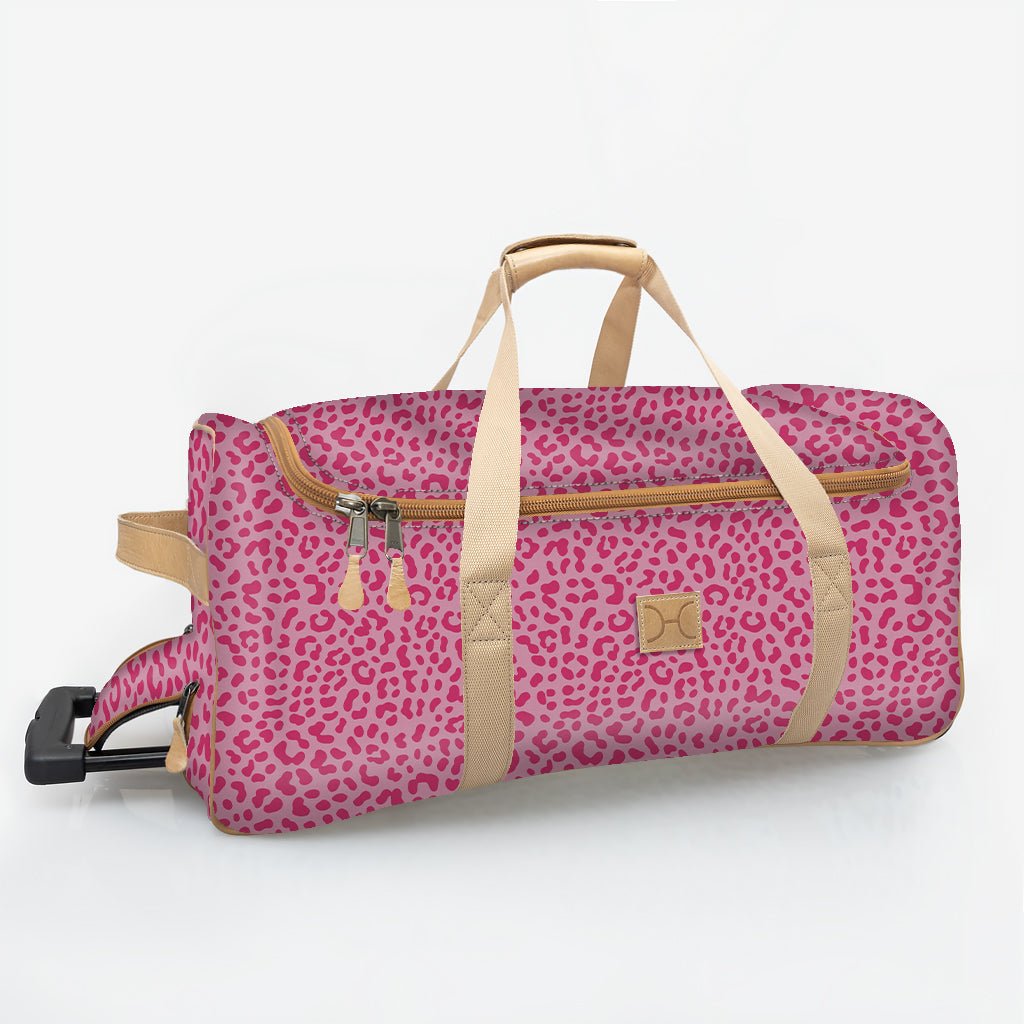 Kids Wheelie Travel Bag | Laminated Fabric with Genuine Leather Cheetah - Pink Large Weekender Luggage Bag by Thandana