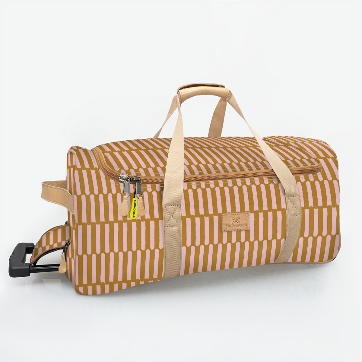 Kids Wheelie Travel Bag | Laminated Fabric with Genuine Leather - on Hold Till End April Indie - Sunset Large Weekender