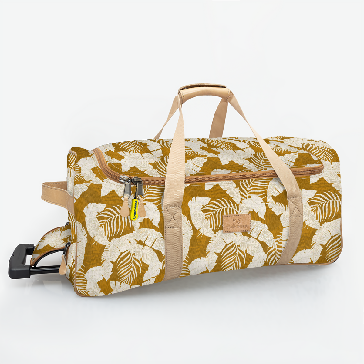 Kids Wheelie Travel Bag | Laminated Fabric with Genuine Leather Fauna - Earth Large Weekender Luggage Bag by Thandana